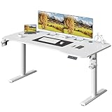 Shahoo Electric Standing Desk 63 Inch, Ergonomic Height Adjustable Table with T-Shaped Metal Bracket Modern Computer Workstations for Home Office, White, 63 x 24 Inches