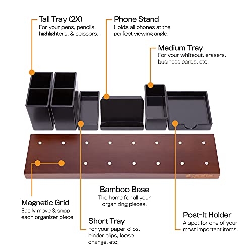 The Office Oasis Magnetic Desk Organizer, Bamboo Base with Customizable Trays, Brown - Thumbnail 4