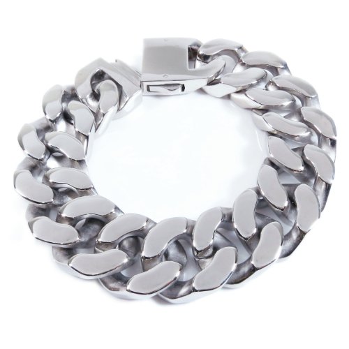 Steelmeup Stainless Steel Huge Heavy Polish Men Curb Chain Bracelet 20mm 8.5 inch