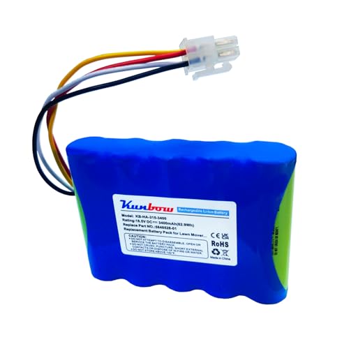 Kunbow 3400mAh Mähroboter akku,Ersatzakku für Husqvarna Automower 310,315,5848228-01,5848228-02,5848528-01, 5895862-01,Kompatible mit Gardena Sileno R100Li,R130Li,R160Li Rasenroboter. (18.5V/62.9Wh)