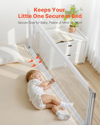 VEVOR Bettgitter, Bettschutzgitter mit verstärktem Eisenrohr und Oxford-Stoff, Kinderbettgitter, Babybettgitter, Kinderbettschutzgitter, Rausfallschutz für Kinderbett, Etagenbett, 200 x 68-89 cm