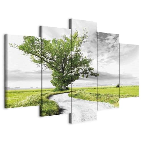 murando - Tableau Acoustique Paysage 225x112,5 cm 5 Parties - Décoration Isolation Phonique Bureau Chambre Panneau Insonorisant Impression sur Toile - Arbre Artistique Nature Vert c-B-0356-b-p