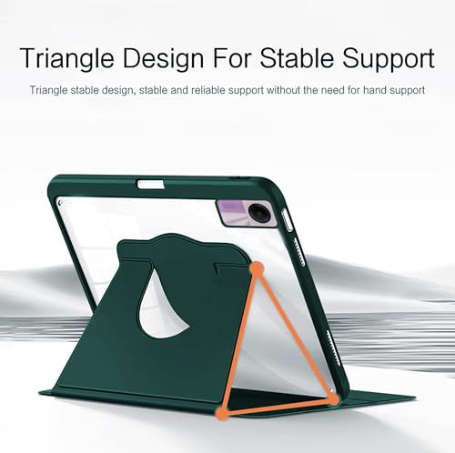 Image of TGK Rotating Case for Redmi Pad SE 11 inch with Pencil Holder 360 Degree Rotation Protective Trifold Stand Cover Clear Back (Forest Green)