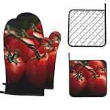 Juego de 4 manoplas de horno y soportes para ollas, resistentes al calor, guantes para barbacoa, tomates, guantes de horno, antideslizantes, manoplas de cocina, agarraderas para cocinar, hornear, asar