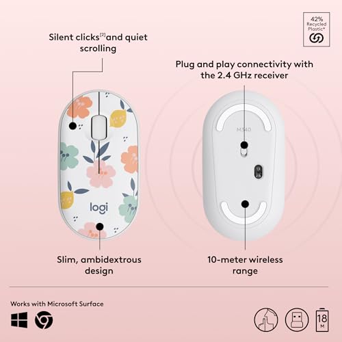 Logitech M340 Compact Ambidextrous Silent Wireless Mouse - Floral Bouquet - image 6
