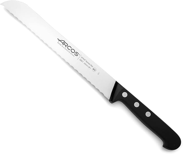 Arcos Universal Bread Knife Stainless Steel with Granton Edge Size 8" Handle POM Black Color