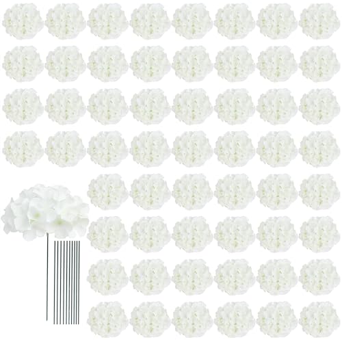 AVIVIHO 65pcs White Hydrangea Artificial Flowers Bulk (Not Squished, No Steaming Need) Ivory Faux Hydrangeas Bouquet Silk Flowers with Stems for Wedding,Centerpieces,Home,Party,Baby Shower Decor