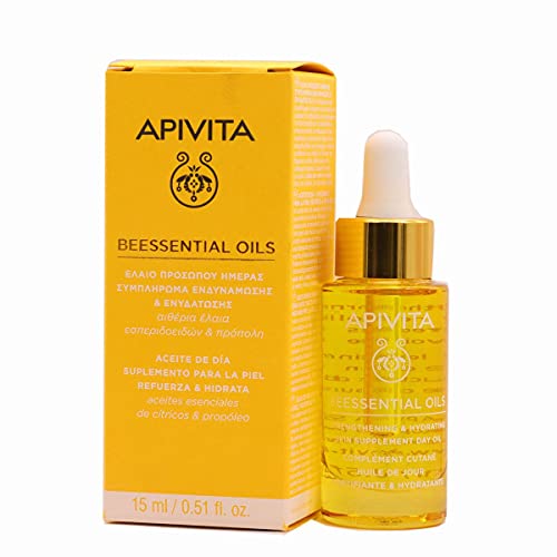 Apivita Beessential Strengthening & Hydrating Skin Supplement Face Day Oil 15ml - Face Elixir That Enhances Skin Beauty, Hydrates & Fortifies Skin Barrier - 100% Natural