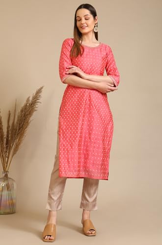 Image of Aurelia Women's Round Neck Embroidered Straight Chanderi Butti Kurta