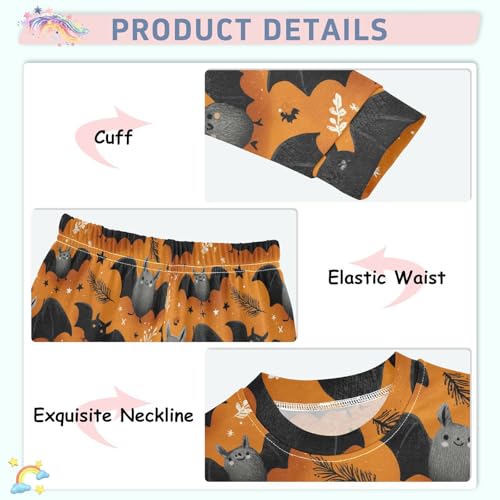 Pajama Sets Long Sleeve Flying Cute Bats on Orange Soft Comfy Sleepwear 2 Piece PJS 3-8T4