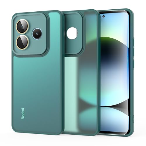 MIKULLE Funda para Xiaomi Redmi Note 14 4G con Cristal Templado, Parte Trasera en PC Mate y Translúcido, Bordes Flexibles de TPU y Protección Lente Cámara Case - Verde Oscuro