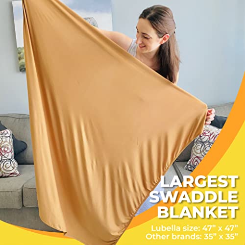 Lubella Supply Company Large Stretchy Swaddle Blankets 47" - Newborn Bamboo Swaddle And Hat Set - Jersey Receiving Baby Blanket For Boys & Girls - Soft Stretch Infant Wrap 0-3 Months (Desert Color) #TOP2