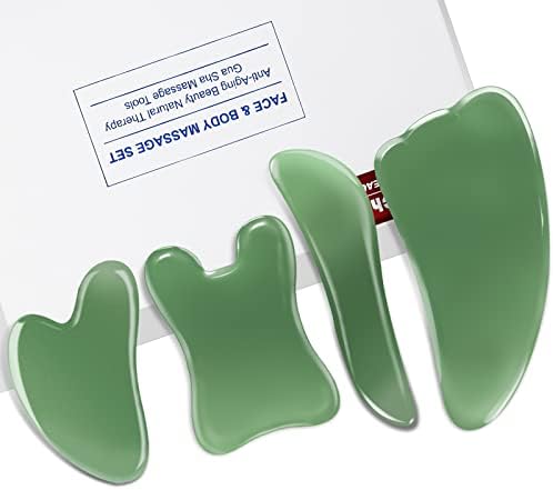 Rena Chris Guasha Massage Tool, 4 Pcs Gua Sha Facial Tool, Guasha Board for SPA Acupuncture Therapy Trigger Point Treatment, Gua Sha Scraping Massage Tool（Green）