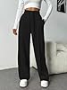 PINSPARK Women's Wide Leg Sweatpants Soft High Waisted Athletic Pants Straight Leg Workout Running Sweat Pant with 2 Pockets Black TM #2