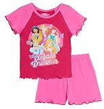 Disney Kurzer Schlafanzug für Mädchen, Prinzessinnen-Motiv, kurz, Pyjama-Set für Kinder, Prinzessinnen-T-Shirt + Shorts, Lounge-Set, Nachtwäsche Gr. 18-24 Monate, Eleganter Träumer