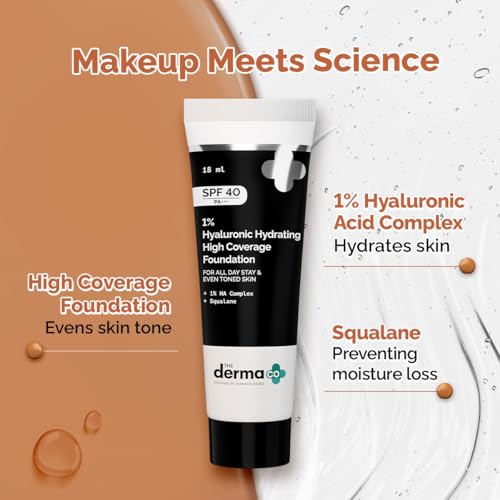 Image of The Derma Co . 1% Hyaluronic Hydrating High Coverage Luminous Liquid Foundation With Spf 40 Pa+++ For 12 Hour Long Stay & 12 Hour Oil Control | For All Skin Types & Even Skin - 18Ml 1 Count(06 Beige)