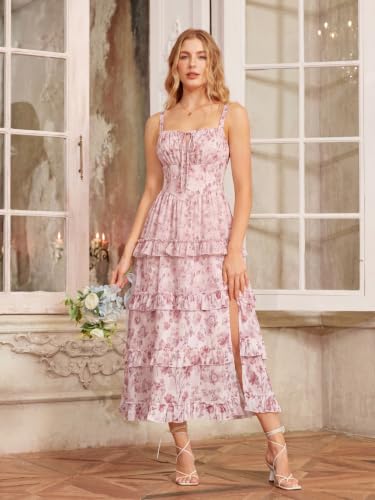 Women's Floral Corset Dress 2026 Summer Spring Wedding Guest Dresses Flowy Sundress with Pockets Soft Pink Floral M — view 3