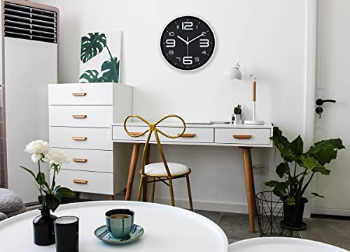 45Min 10-Inch 3D Number Dial Face Modern Wall Clock, Silent Non-Ticking Round Home Decor Wall Clock With Arabic Numerals, Colorful Dial Face (Black) #TOP2