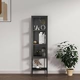 Dmora - Vetrina Prugna, Credenza espositiva, Vetrinetta Multiuso, Madia da Soggiorno, 42x35 h160 cm, Ardesia