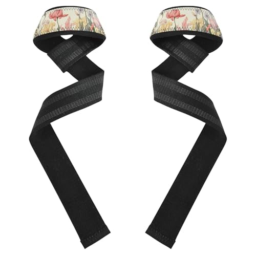 Nander Spring Wildflowers Wrist Straps for Weightlifting,Lifting Straps with Neoprene Cushioned Wrist Padded and Anti-Skid Silicone for Strength Training,Bodybuilding,Deadlifting