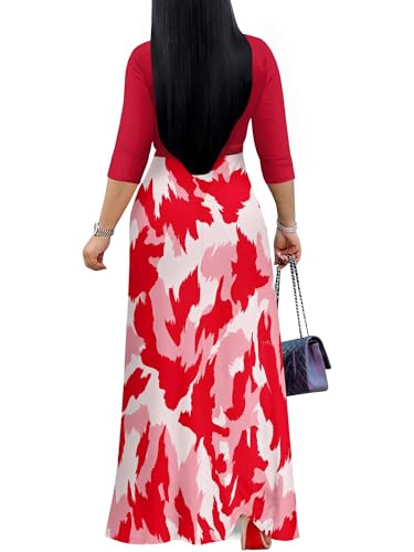 Image of PinkPatty Plus Size Dresses for Curvy Women V Neck Flowy Long Sleeves Wrap Maxi Dress Travel Vacation Outfits