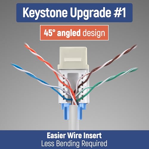 Image of Everest 45 Degree RJ45 Cat5e Keystone Jacks Slim Profile 10-Pack Ivory | Compatible with 45 Angled Speed Termination Tool - 45Term (B0BL3GS7ZY)