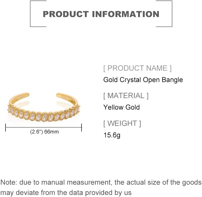 Dainty 14K Yellow Gold & Crystal Open Cuff Bangle for Women, Pave Setting with Natural Oval Crystal, Elegant Open Bangle Bracelet, Stylish Christmas Jewelry Gift, Classic Dress Accessory - Image 2