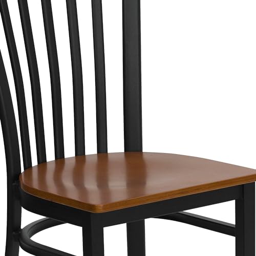 Image of Flash Furniture HERCULES Series Black School House Back Metal Restaurant Chair - Cherry Wood Seat
