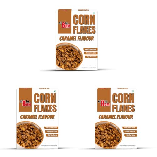 Image of 8AM Corn Flakes Caramel 300 Gram, No Cholesterol, Trans Fat, Artificial Additives, Source Of Fiber, Contains Iron & Zinc, Crunchy & Nutritious Whole Grain Breakfast Cereal (Pack of 3)