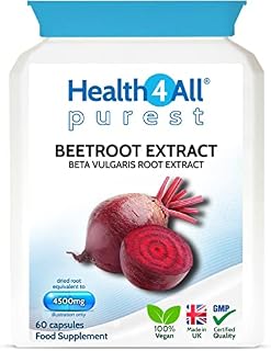 Beetroot Extract 4500mg 60 Capsules (V). (not Tablets) Purest: no additives Vegan Supplement standardised to nitrates Contents. Made in The UK by Health4All
