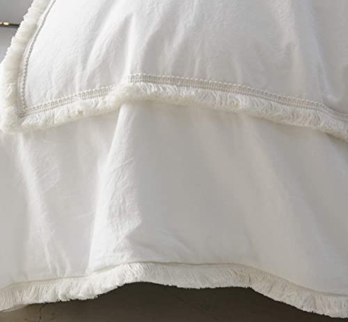 Flber White Duvet Cover Tufted Boho Bedding Comforter Queen Size, 86in x90in