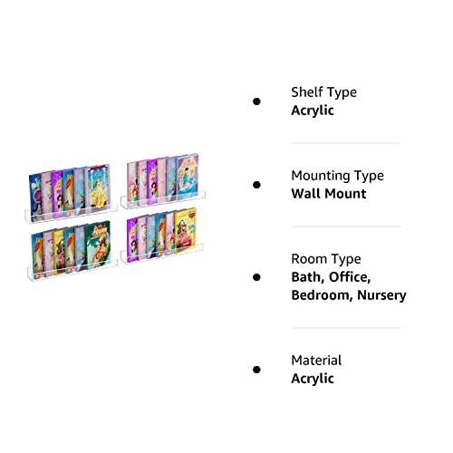 Niubee 24" Premium Acrylic Floating Nursery Kids Bookshelf Wall Ledge Shelf, Clear Invisible Spice Rack Bathroom Storage Shelves Display Organizer, 50% Thicker With Free Screwdriver, Set Of 4 #TOP7