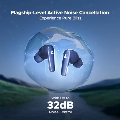 Image of Boat Airdopes 131 Elite ANC, 32dB Active Noise Cancellation, 60HRS Battery, Ambient Mode, 4Mics ENx, Fast Charge, IPX5, v5.3 Bluetooth Earbuds, TWS Ear Buds Wireless Earphones with mic (Dawn Blue)