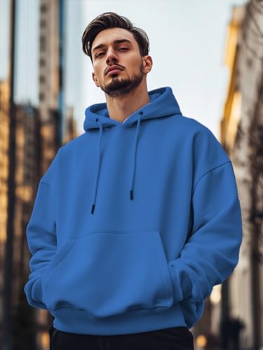 Image of NOBERO Oversized Solid Hooded Sweatshirt for Men | Oversized Hoodie for Men | Hooded Pullover | Cotton Rich Printed Hoodie 280 GSM Fleece