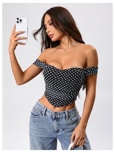 Image of Floerns Women's Off Shoulder Short Sleeve Asymmetrical Hem Ruched Corset Crop Top