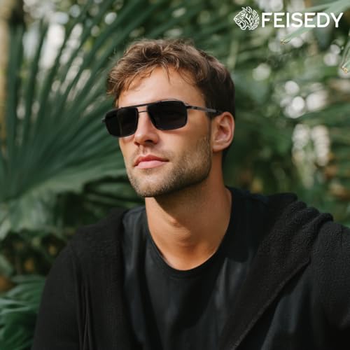FEISEDY Retro Aviator Sunglasses For Women Men 70s Trendy Rectangle Polarized Sunglasses Steampunk B02922