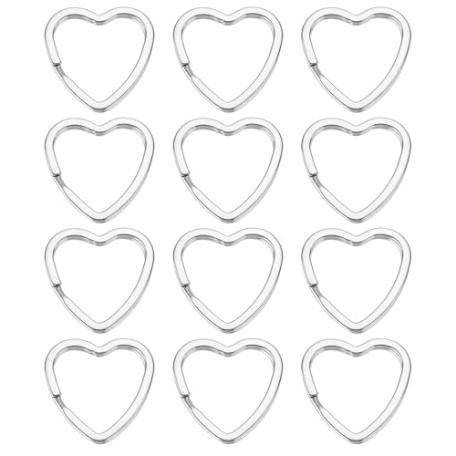 MECCANIXITY 12Pcs Flat Key Ring, Creative Heart Shape Ring Silver