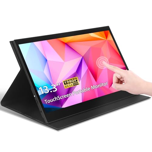 Image of 13.3 inch Touchscreen Portable Monitor, 1080P FHD IPS Display, USB-C & HDMI Plug-and-Play, Dual Speakers, Smart Cover & VESA Mount, External Monitor for Laptop, PC, Smartphone & Game Consoles