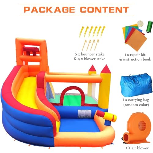Ballsea Große Hüpfburg mit Gebläse, Trocken-/Wasserrutsche, geeignet für Kinder von 3 bis 10 Jahren, Children’s Bouncy Castle for Indoor or Outdoor use 320 x 280 x 232 cm