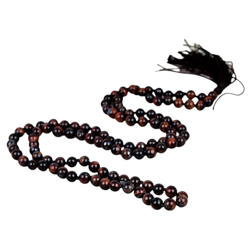 Mala en œil de tigre rouge : collier de méditation 108 perles nouées
