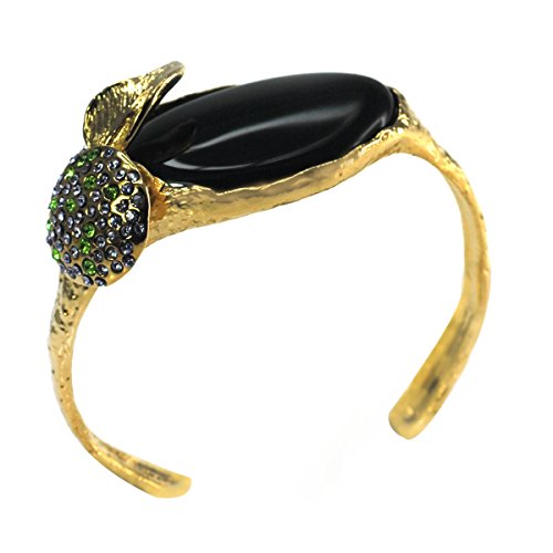 De Buman 14K Gold Overlay Gemstone And Peridot Cuff Bracelet (Black Agate) #TOP6