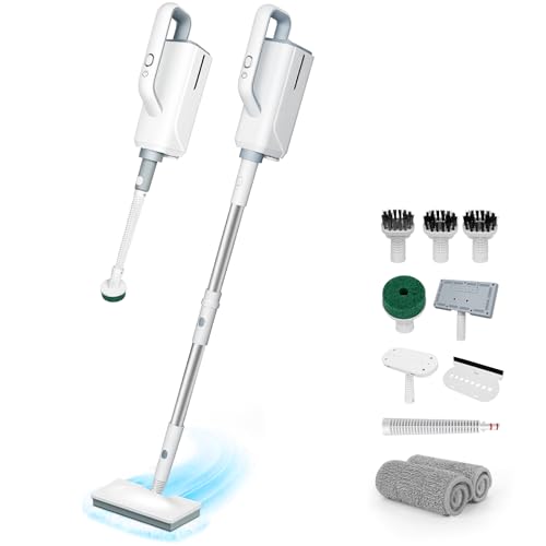 3-in-1 Steam Mop & Handheld Steam Cleaner for Hard Floors and Carpets, Lightweight Chemical-Free Floor Steamer with 370ml Water Tank, Fast Heat-Up, 2 Washable Pads, 5m Power Cord – White