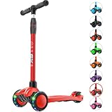 Allek Kick Scooter B03, Lean 'N Glide 3-Wheeled Push Scooter with Extra Wide PU Light-Up Wheels, Any