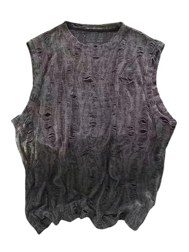 Men's Distressed Ripped Tank Top Crewneck Sleeveless Tank Tops Summer Clothes Streetwear