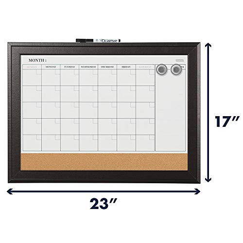 Quartet Combination Magnetic Whiteboard Calendar & Corkboard, 17" x 23" Combo Dry Erase White Board & Cork Bulletin Board, Message Board, Black Frame (79275) - Thumbnail 6