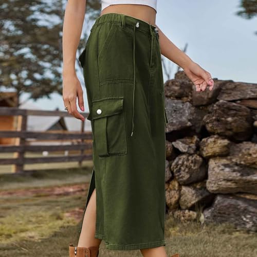 Women's Maxi Long Denim Skirts High Waist Split A line Flare Jean Skirt Y2k Cargo Casual Jean Skirts with Pockets4