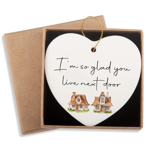 Neighbor Gifts I'm so Glad You Live Next Door Ceramic Heart Neighbor Christmas Ornaments 2026 Best Neighbor Christmas Birthday Gifts for Friends BFF Bestie Her Women