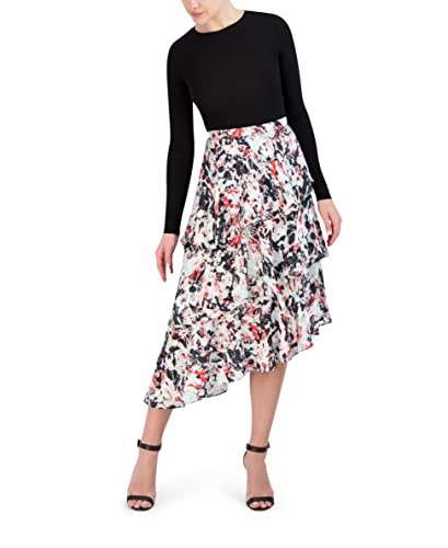 Bcbgmaxazria Women's Fit And Flare Tiered Ruffle Skirt Asymmetrical Hem, Multi, Xx-Small #TOP3