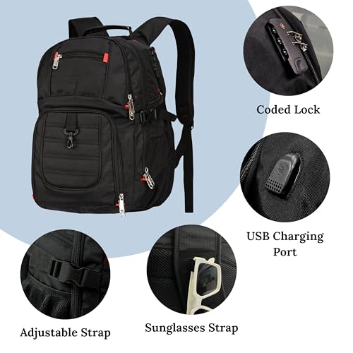 RELY+ Extra Large 50L Travel Laptop Backpack with USB Charging Port, College Backpack, Airline Approved Business Work Bag, Fits 17-Inch Computer for Men & Women2
