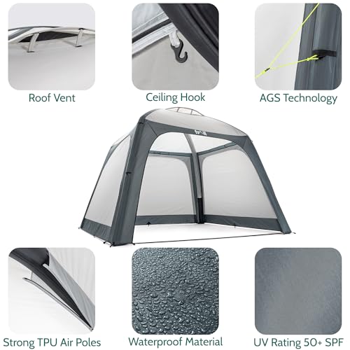 Trail Air Gazebo With Removable Sides, Inflatable Event Shelter, Outdoor Garden Camping Festival Shade, Waterproof 5000Mm, UPF50+ Uv Sun Protection, Pump & Bag (3M X 3M X 2.2M) - 5